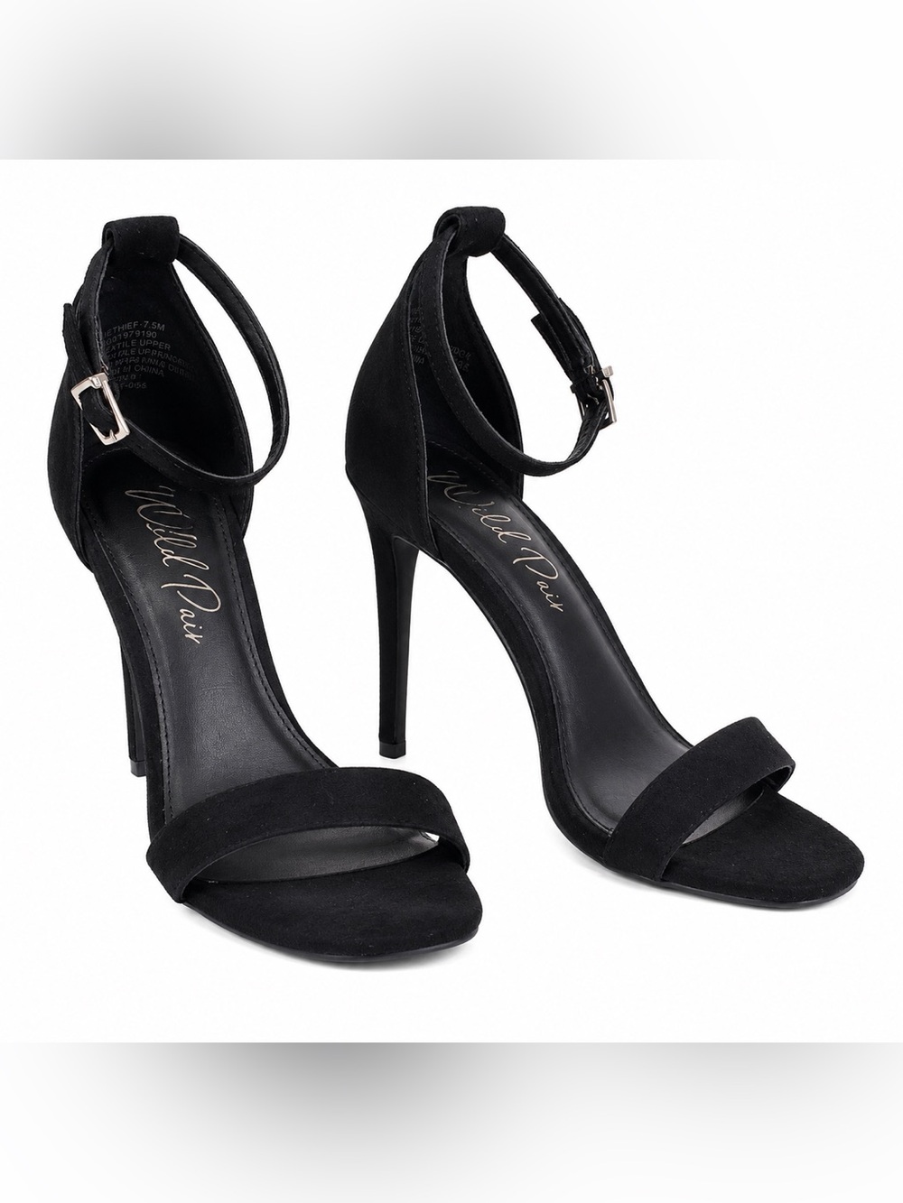 Wild Pair Black Open-Toe Ankle-Strap Stiletto Heels